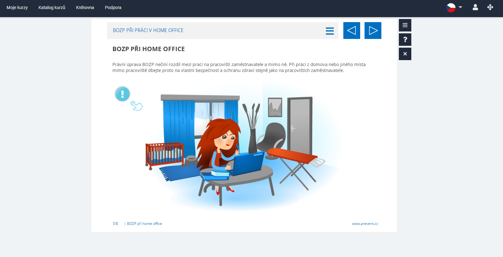 Obrazová ukázka z kurzu BOZP při práci v home office portálu eSovak