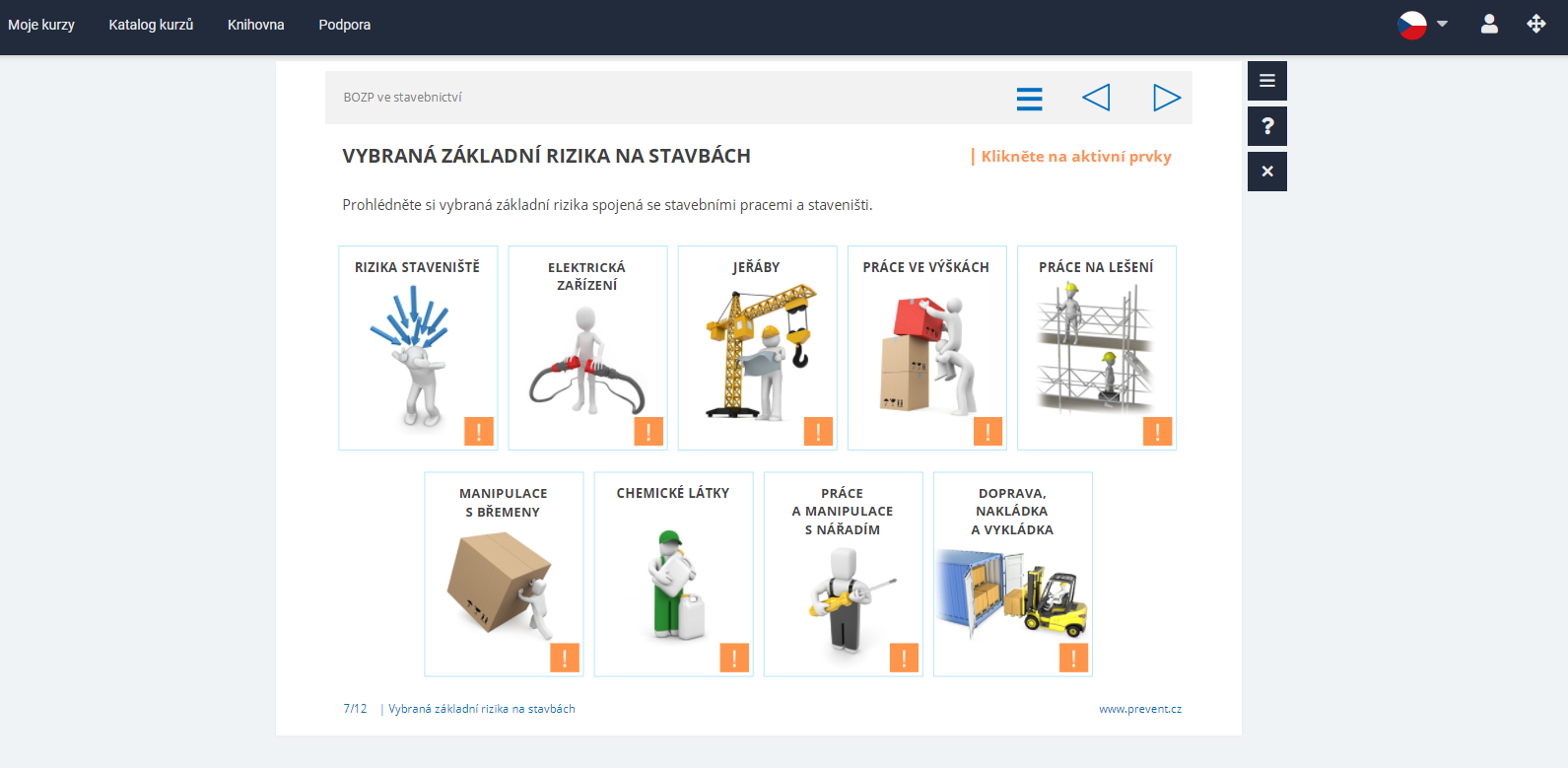Obrazová ukázka z kurzu Bezpečnost práce ve stavebnictví portálu eSovak