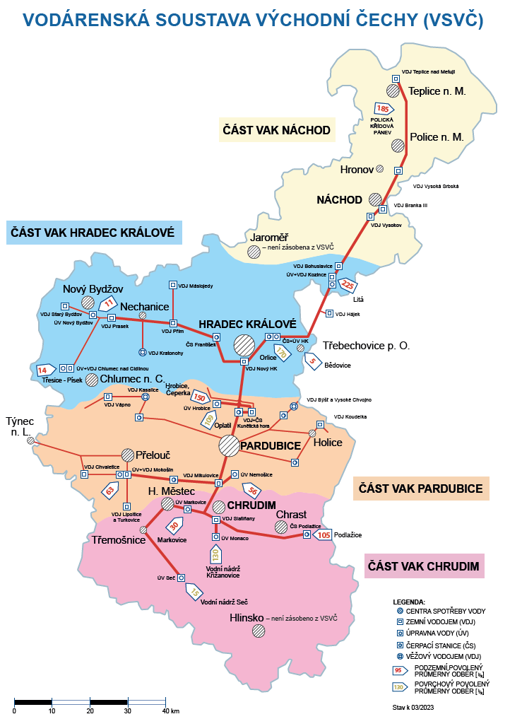 Mapa Vodárenské soustavy Východní Čechy, zdroj Královéhradecká provozní, a.s.