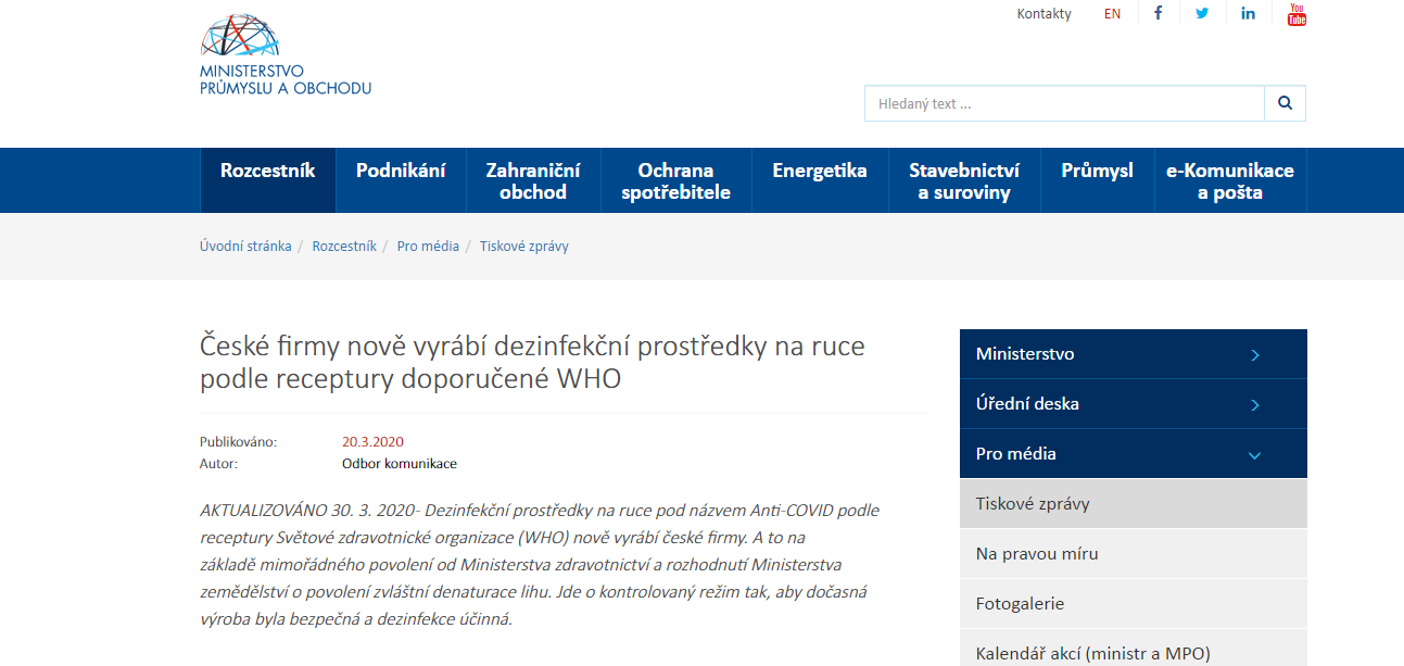 Webové stránky Ministerstva průmyslu a obchodu Webové stránky Ministerstva průmyslu a obchodu