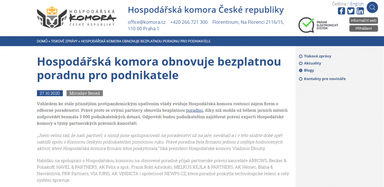 Webové stránky Hospodářské komory ČR Webové stránky Hospodářské komory ČR