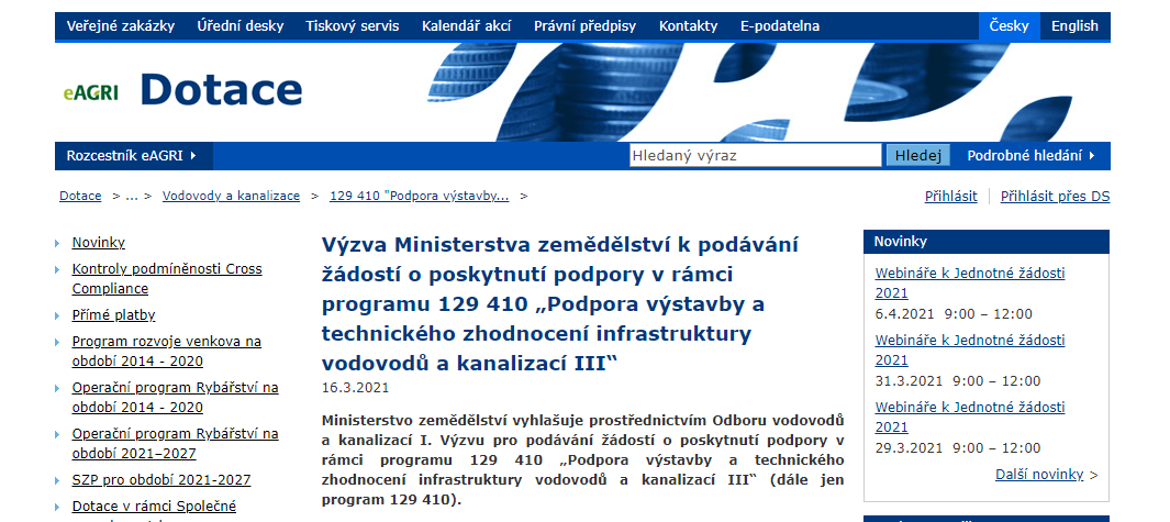 Webové okno Ministerstva zemědělství Webové okno Ministerstva zemědělství