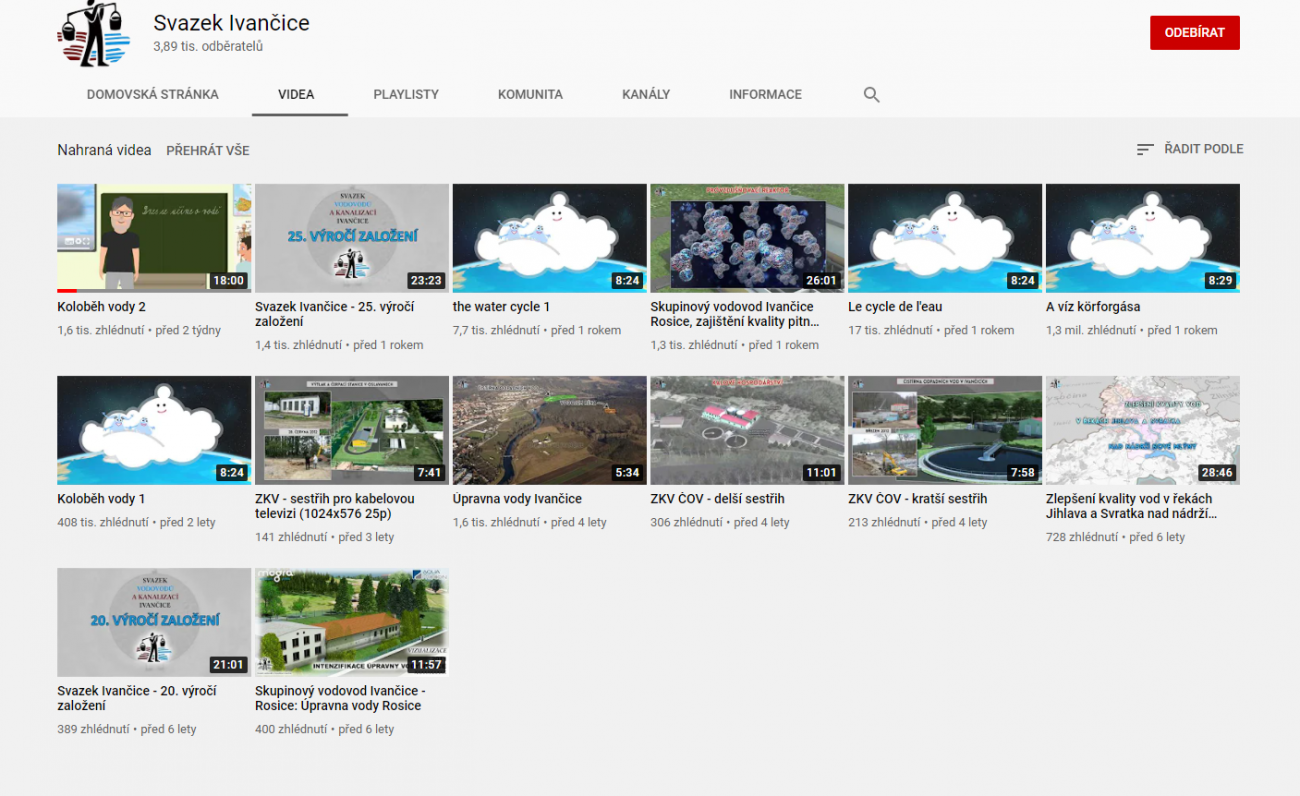 YouTube kanál Svazku vodovodů a kanalizací Ivančice YouTube kanál Svazku vodovodů a kanalizací Ivančice