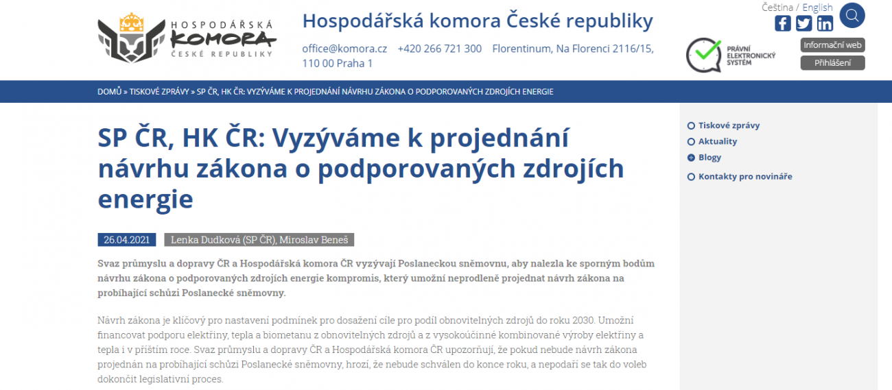 Webové stránky Hospodářské komory ČR Webové stránky Hospodářské komory ČR