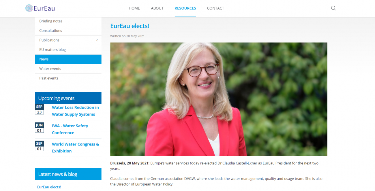 Webové stránky EurEau – prezidentka EurEau Claudia Castell-Exner Webové stránky EurEau – prezidentka EurEau Claudia Castell-Exner