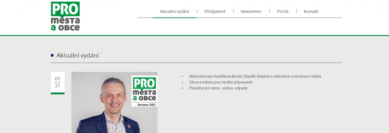 Webové stránky časopisu Pro města a obce Webové stránky časopisu Pro města a obce