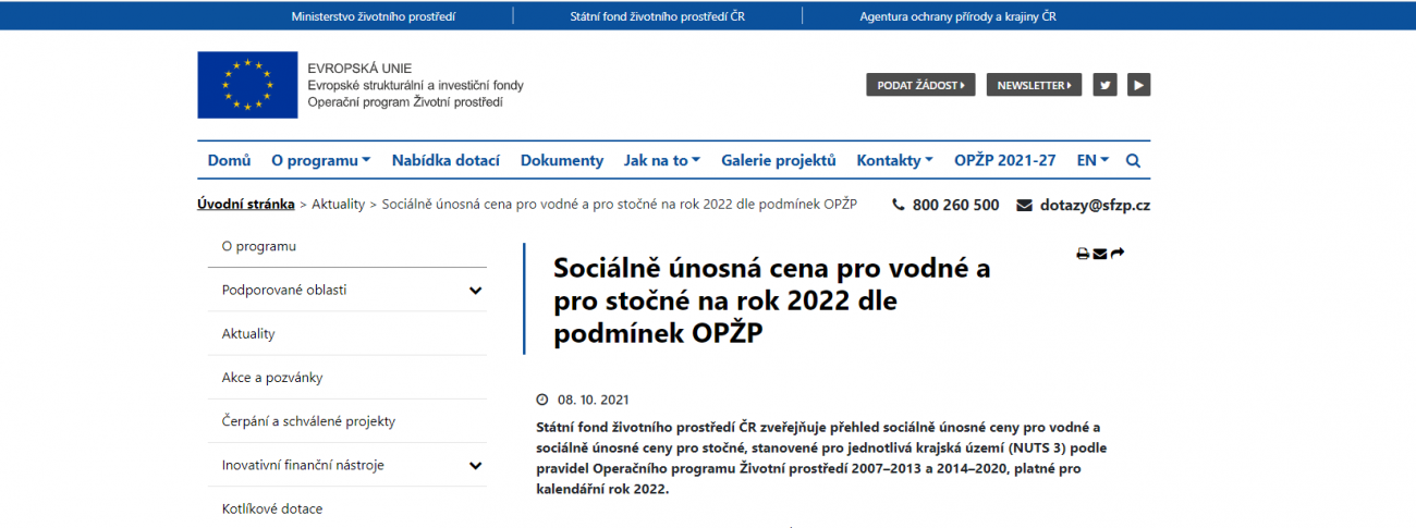 Webové okno Státního fondu životního prostředí ČR Webové okno Státního fondu životního prostředí ČR