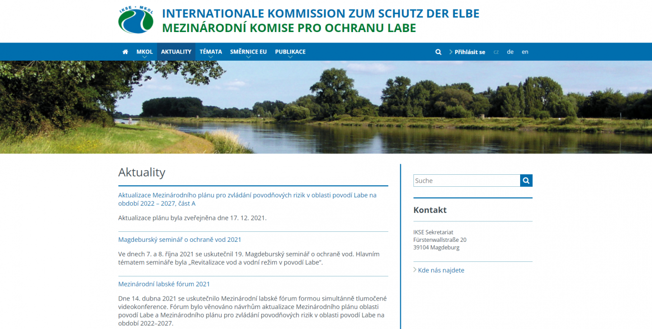 Webové stránky Mezinárodní komise pro ochranu Labe