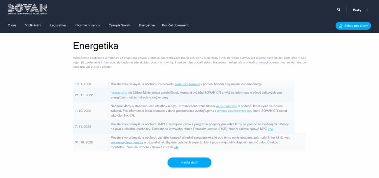 Rubrika Energetika na webu SOVAK ČR Rubrika Energetika na webu SOVAK ČR