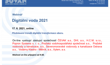 Úvodní slider webináře SOVAK ČR Digitální voda