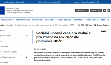 Webové okno Státního fondu životního prostředí ČR