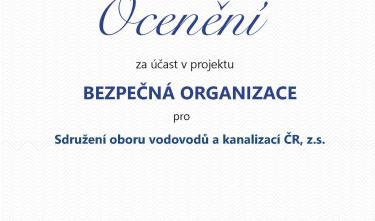 Ocenění SOVAK ČR za účast v projektu Bezpečná organizace